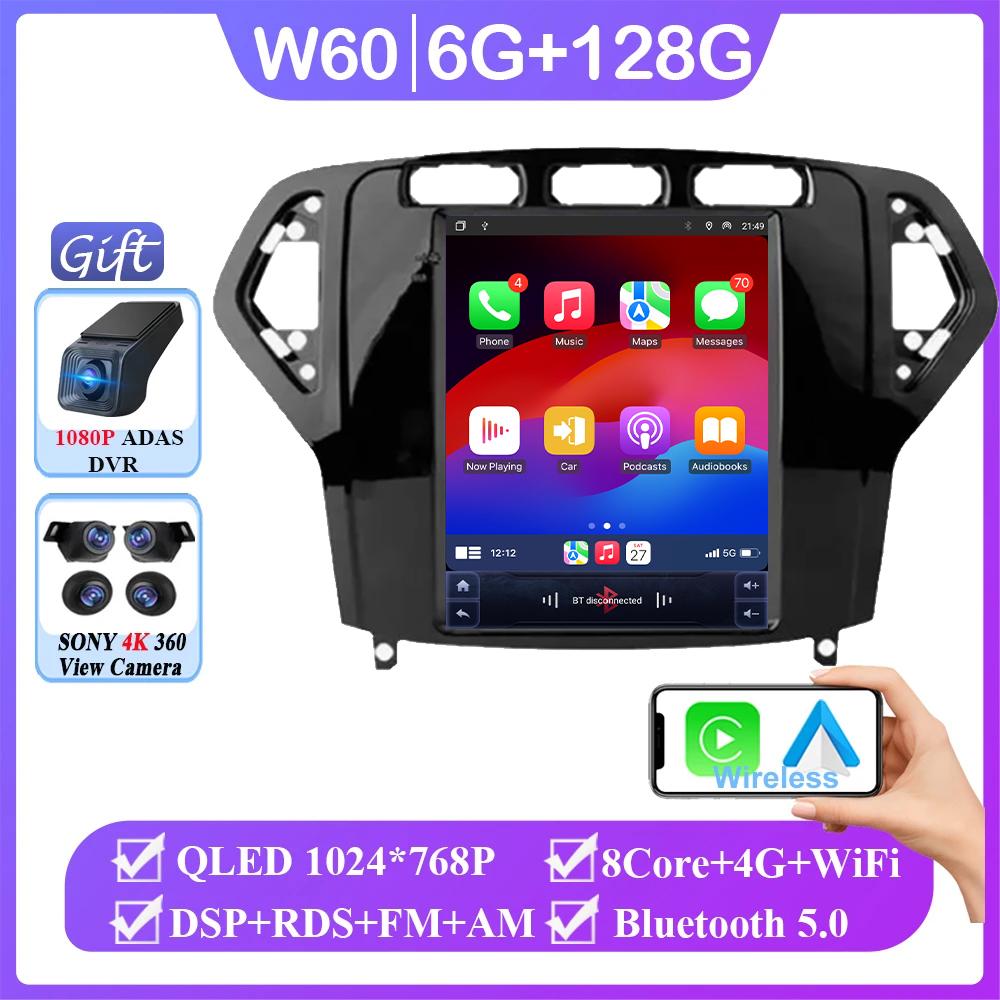 Carplay Pionowy Model Bezprzewodowy Android Auto Dla Forda Mondeo 2007-2010 Radio Samochodowe 9,7 cala Radio 8-rdzeniowe FM AM Multimedia