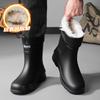 Winter Warm Men's Rubber Shoes Waterproof Pull Rope Rain Shoes Medium Tube Outdoor Fashion Belt Rubber Shoes Non-slip Fishing Shoes