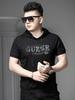 European Style 2025 Summer New Hooded Short-Sleeve T-Shirt for Men, Trendy Brand with Gold Print, Slim Fit Casual Half-Sleeve Sweatshirt