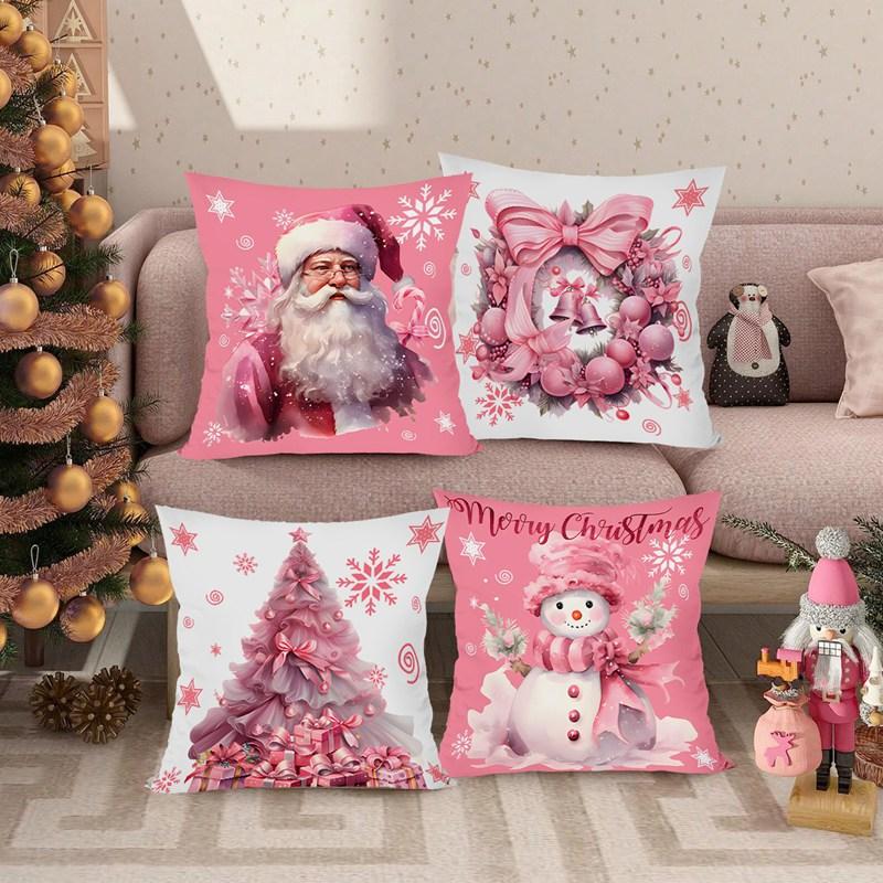 Christmas Pink Throw Pillow Cover Cushion Cover Christmas Decorations for Home 2026 Bedroom Room Navidad Natal Gifts New Year