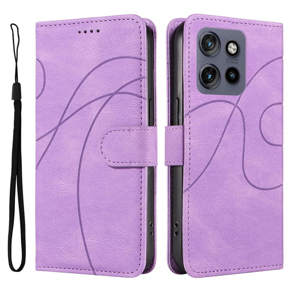 For Motorola Edge 50 Neo 5G/Moto S50 5G/Thinkphone 25 5G Case Stand Wallet Leather Phone Cover Curved Line Wrist Strap