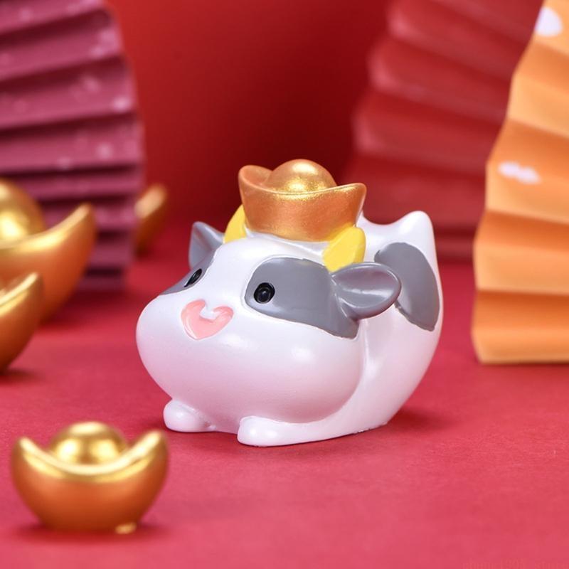 QX2E 4pcs Bullion Cattle Micro Landscape Figurine Ornaments Resin Craft Miniature Fairy Garden Decoration New Year Gift