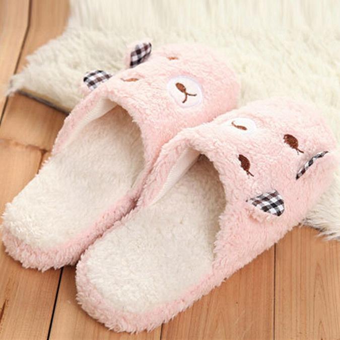 Cute Bear Winter Warm Anti Skid Slippers Soft Plush Indoor Couple Home Slipper Shoes