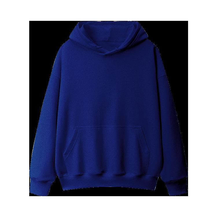 Fleece-Lined Thickened Hua Cotton Drop-Shoulder Hoodie - 2023 Autumn/Winter Solid Color Loose Hooded Sweatshirt with High Neck