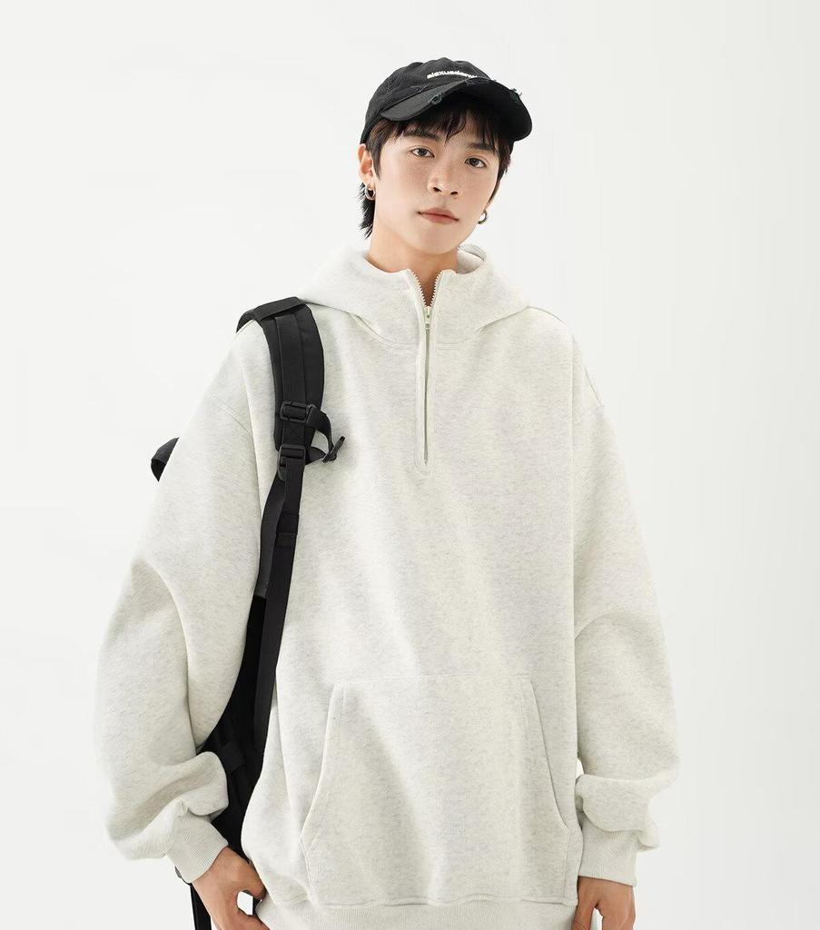 Men's Heavyweight Half-Zip Hoodie - New Spring/Autumn Design, Casual & Versatile High Street Loose Fit Hooded Jacket