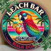 Tropical Beach Bar Polly Wants a Cocktail Round Metal Tin Sign Vibrant Parrot Palm Tree Wall Decor for Tiki Bar Beach Hou