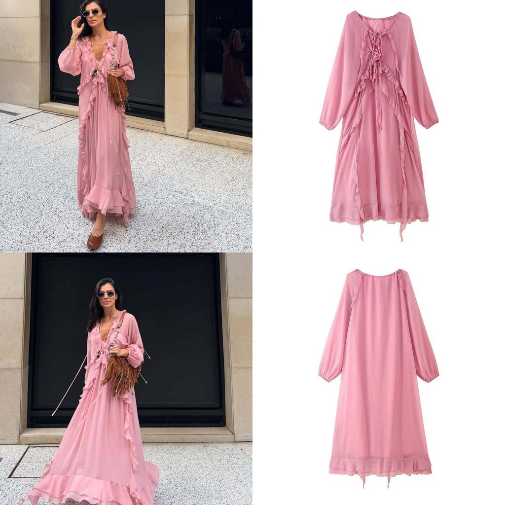 Polyester Unifarben V-Ausschnitt Ärmellos Langes Kleid Für Elegante Damen Frühling