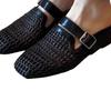 Women's Fashion Hollow Woven Slope Heel Muller Shoes Belt Buckle Design Breathable Half Slippers Comfortable Sandals