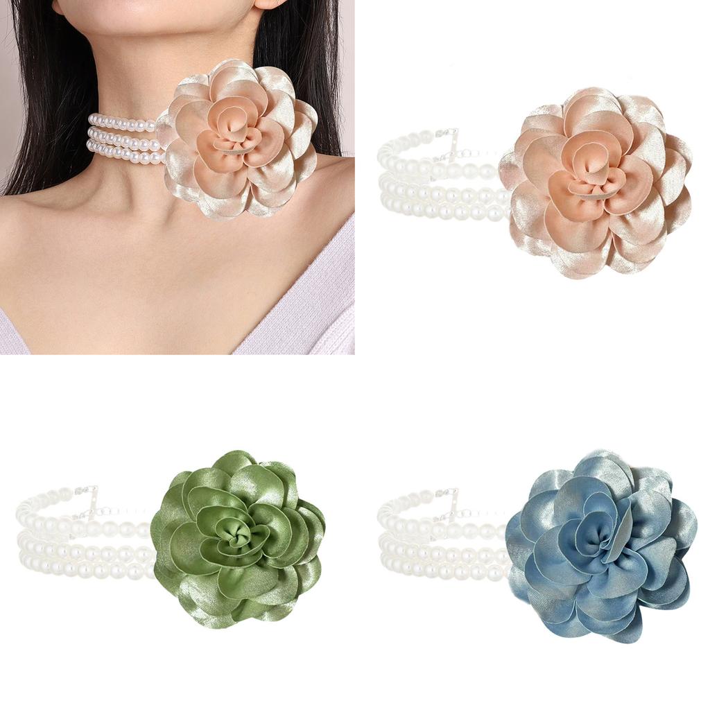 Elegant Floral Charm Necklace Adjustable Chain for Sensitive Skin Simulated Pearls Neckchain Jewelry for Women Lady