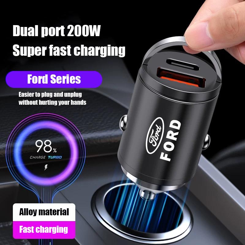 AKQI Car 200W Dual Port Mini USB Type-C Fast Charger Ultra Fast Charging Cigarette Lighter For Ford Fiesta EcoSport ESCORT focus 1