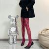 Burgundy Fishnet Stockings with Floral Pattern – Thin Black Jacquard Net Socks 3116