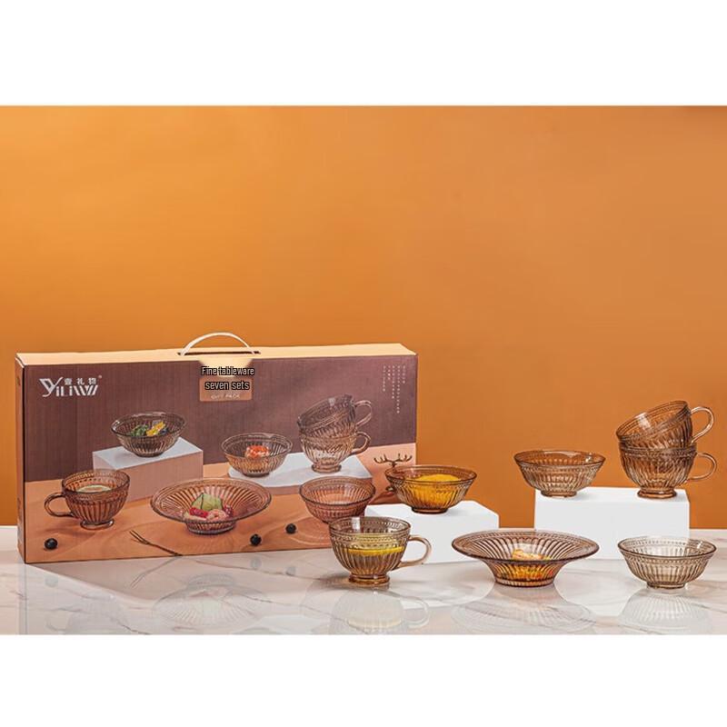 YiLiWu Nordic Style Heat-Resistant Glass 7-Piece Tableware Set