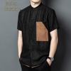 Jinju Men's Xiangyunsha Silk Short Sleeve Shirt with Cracked Pattern