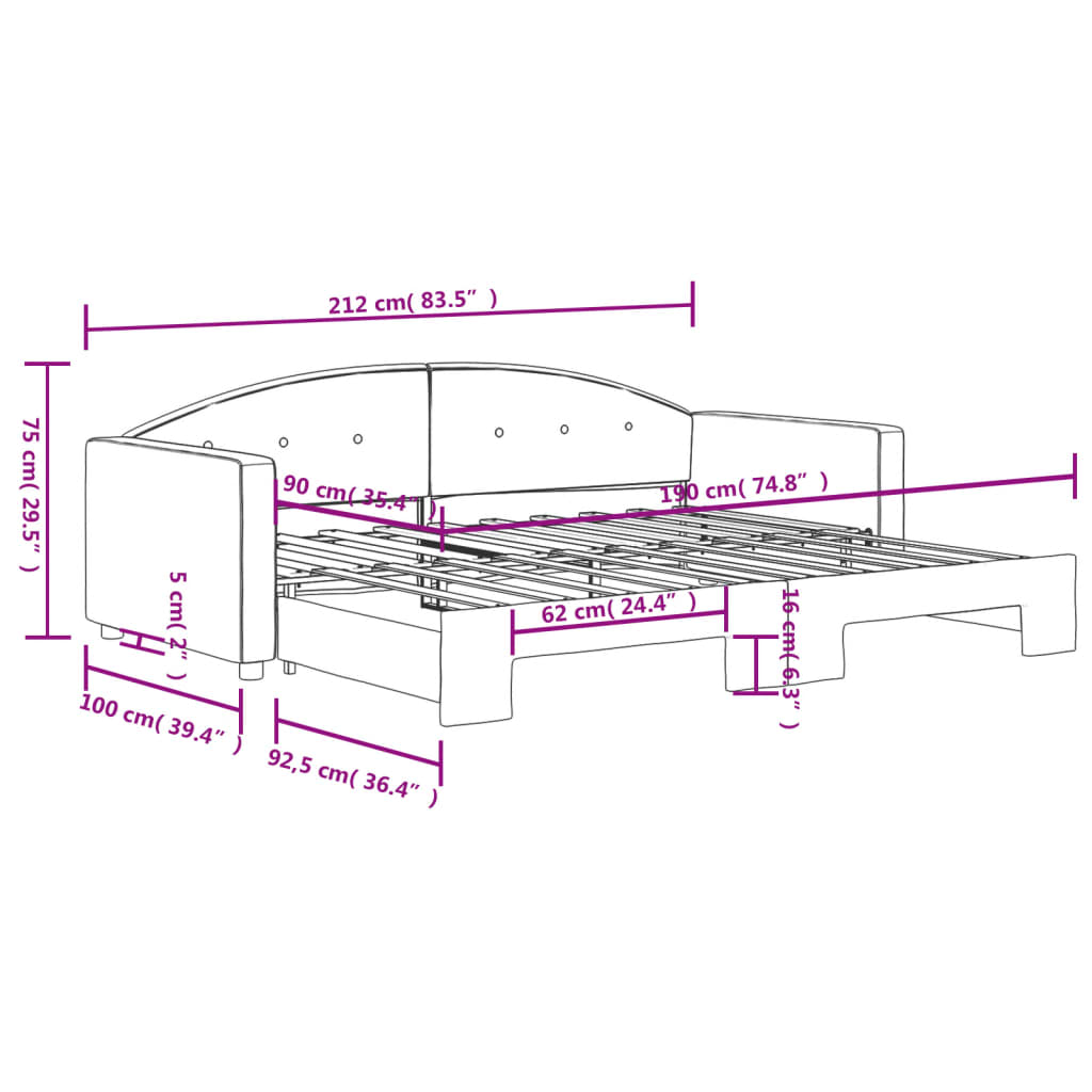 Pull Out Daybed Dark Grey 90 x 190 cm Velvet