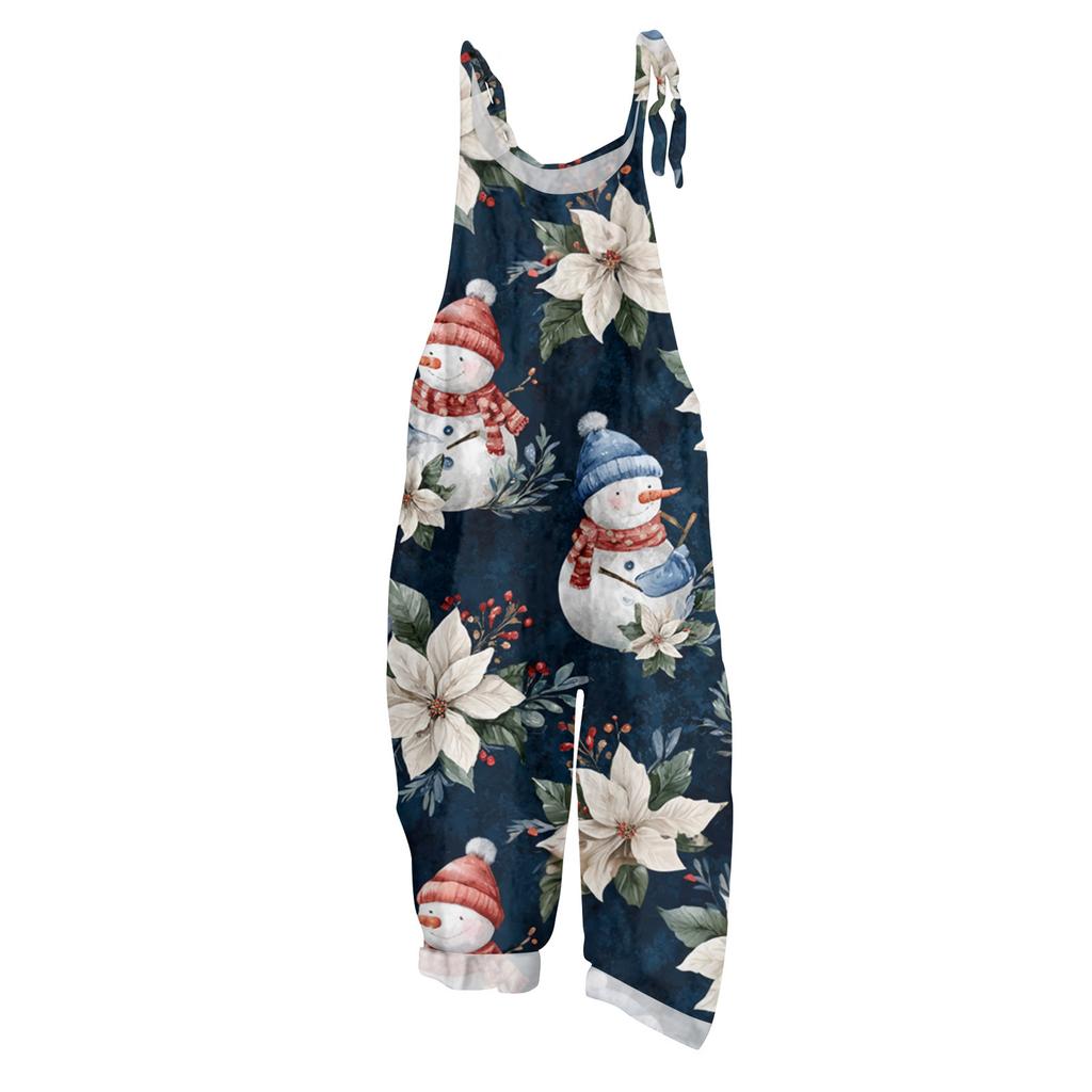 Tuta da Donna Stampa Casual Ampia Vintage Spallina Cotone Lino