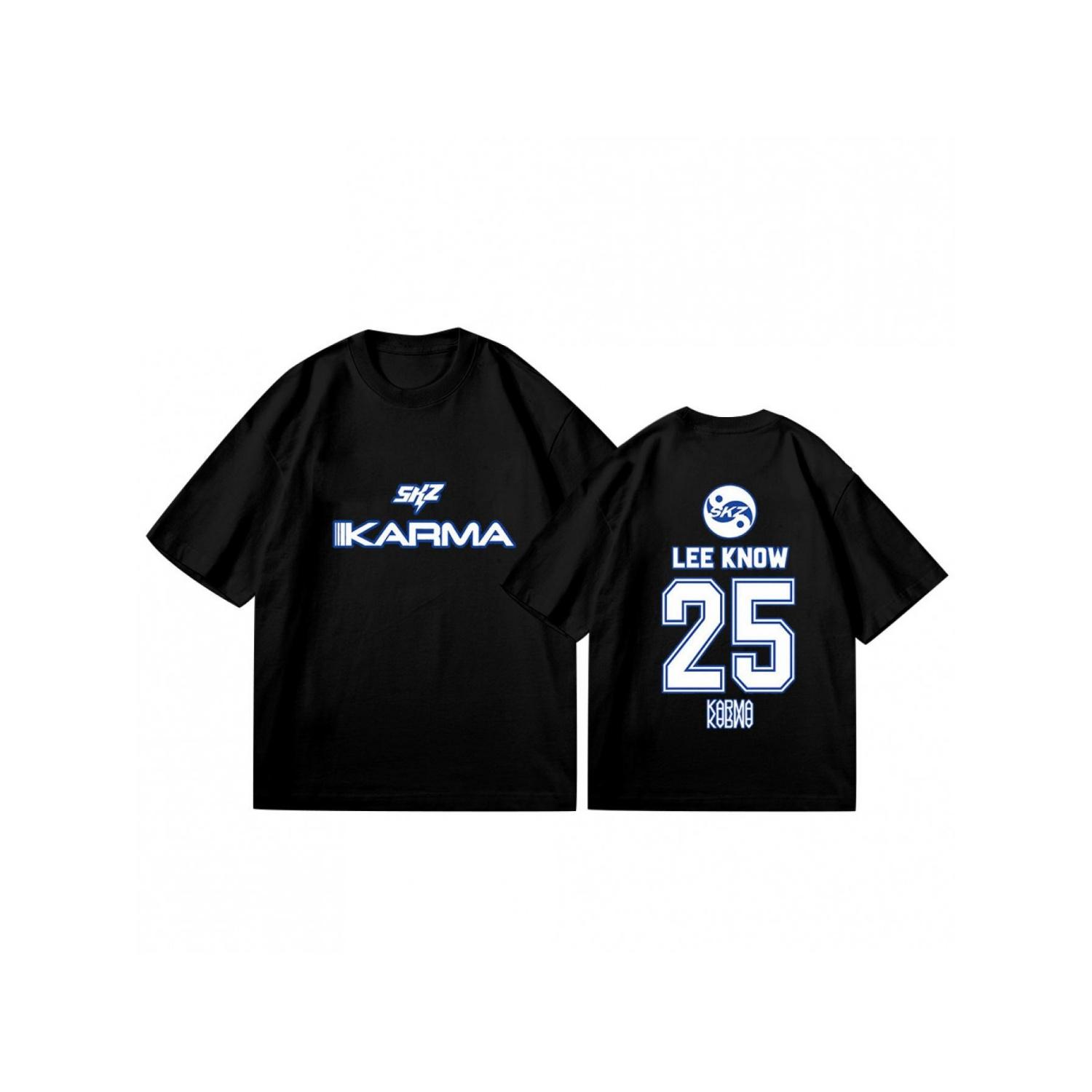 Stray for KARMA 4th Album Logo T-Shirt - Official K-Pop Merch with Korean & English Name Double-Sided Print Streetwear Oversized S чёрный