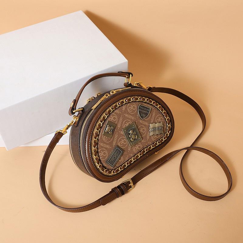 

IELGY Ретро-сумка, женская сумка, текстурный значок, маленькая круглая сумка, дизайнерская цепочка, модная сумка для пресбиопии темно-коричневого