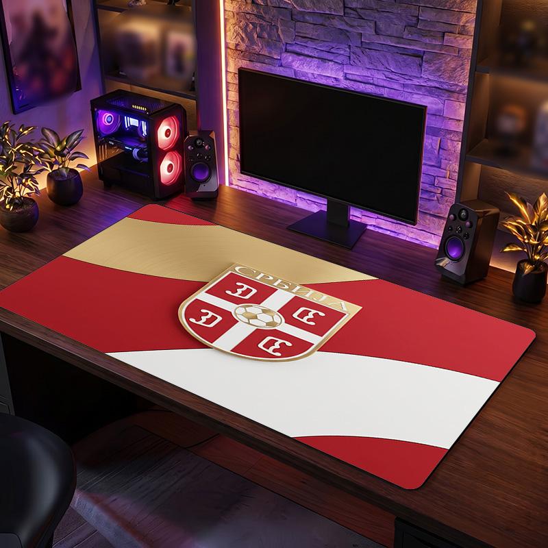 X2529==Serbia Crest Mouse Pad, Extended Non Slip Rubber Desk Mat for Gaming Office Laptop Fan Gift