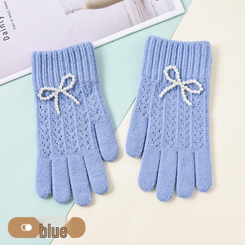 Women's Winter Knit Bow Pearl Gloves