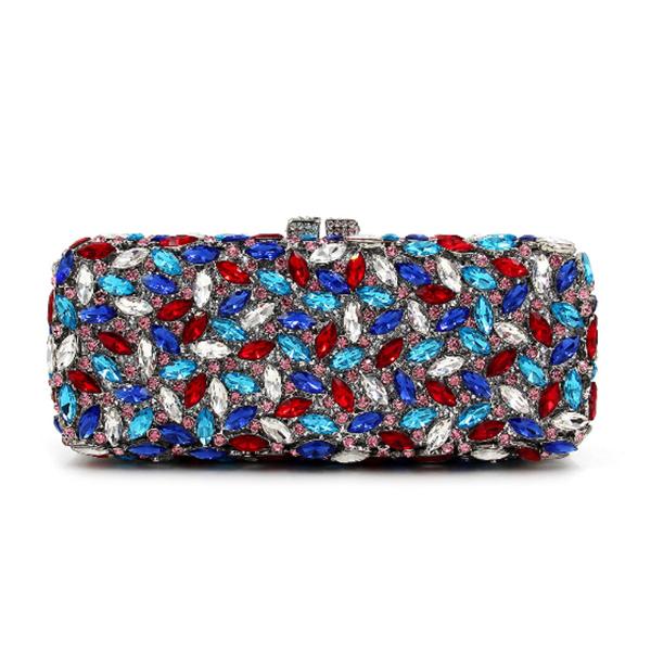WHTUOHENG Blaue Strasssteine Silbernes Metall Abend-Clutch-Tasche Für Damen Kristall Hochzeit Braut Handtasche Diamant Party Abschlussball Clutches