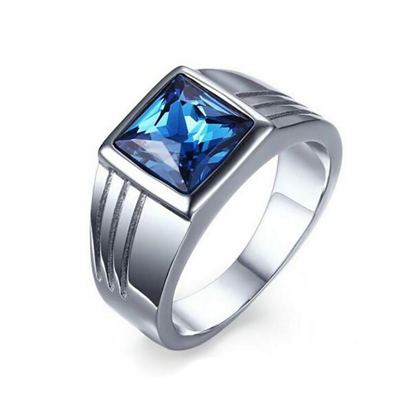 

Модное медное мужское кольцо инкрустированное искусственным сапфиром 9 синий