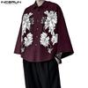 INCERUN Men Lapel 3/4 Sleeve Floral Print Casual Loose Oversized Shirts Tops