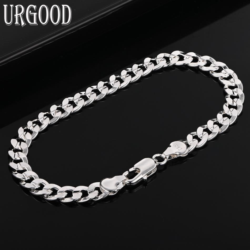 925 Sterling Silver 7mm Side Chain Charm Bracelet Wedding Jewelry