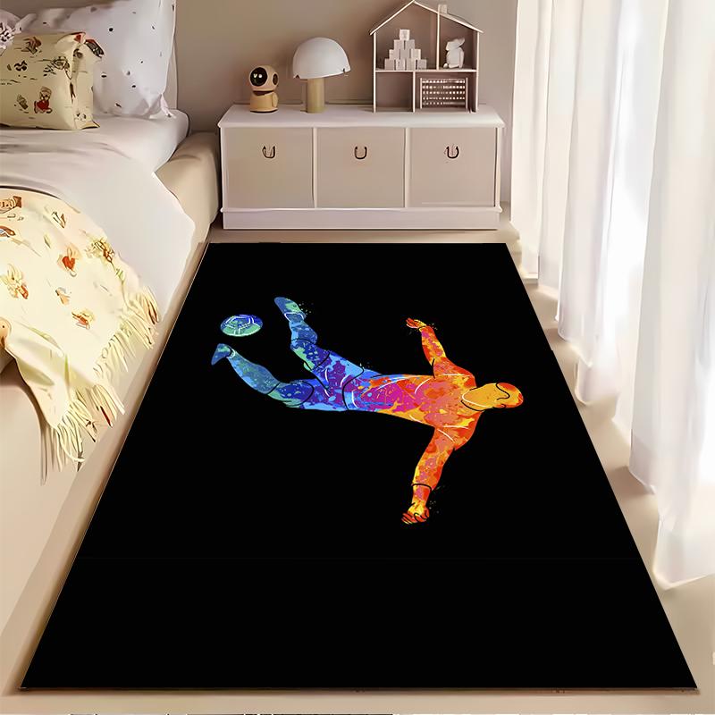 Colorful Soccer Player Illustration on Black Background Non-slip rug suitable for living room and bedroom sofas