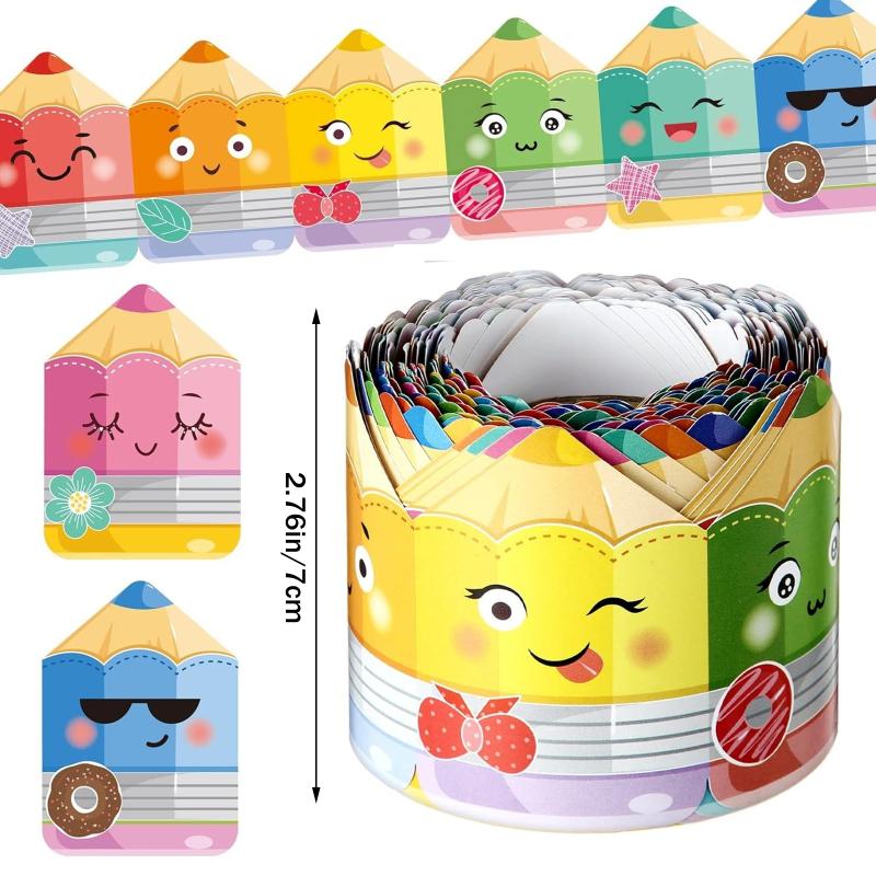 1Roll Self Adhesive Rainbow Pencil Edge Stickers Chalkboard Bulletin Board Border Paper 3Inch Border Classroom Decors