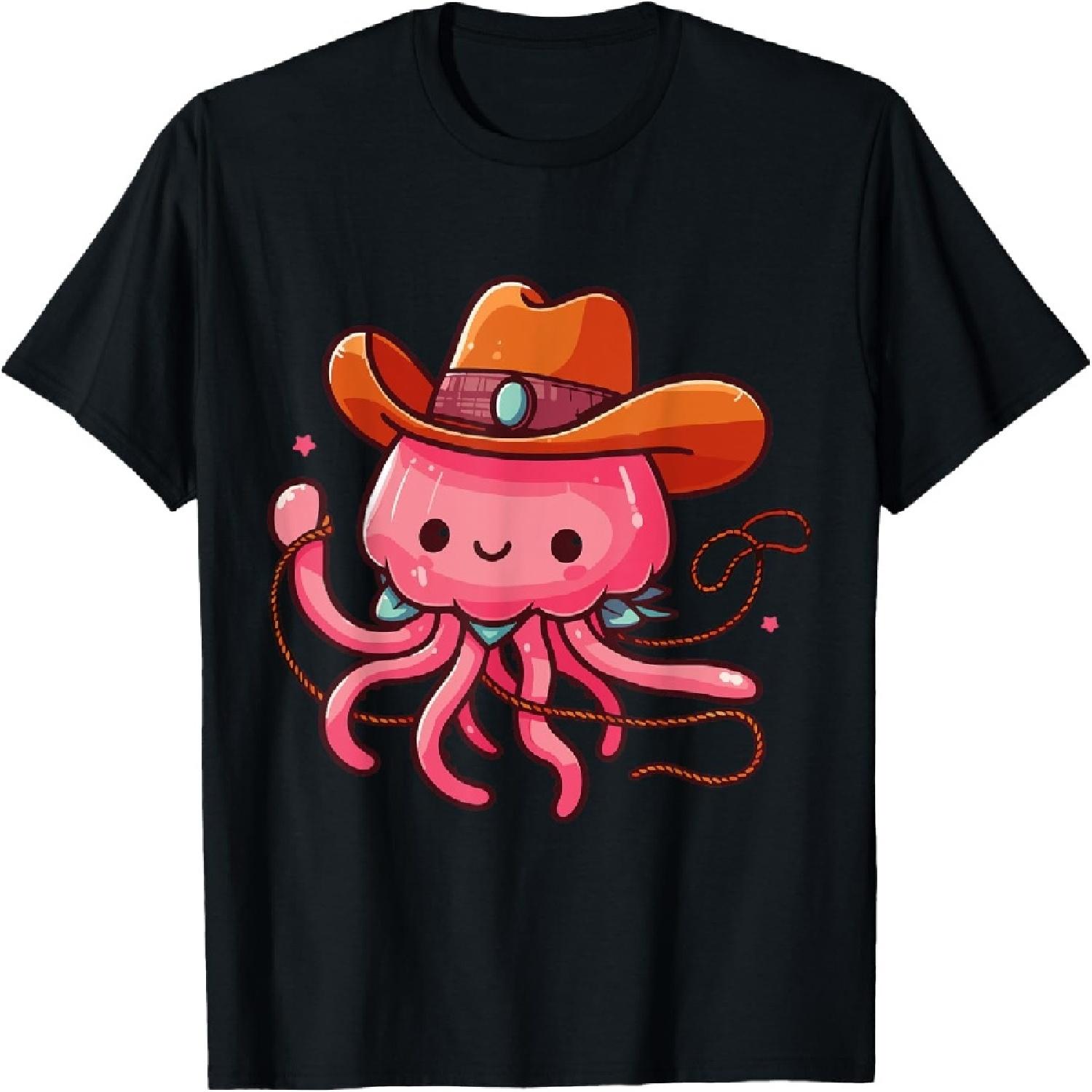 Western Rodeo Cowboy Outfit Hat Jellyfish Texas Animals T-Shirt S