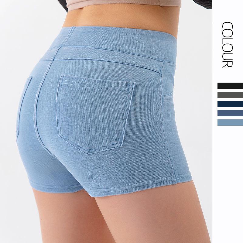 Shorts da Yoga in Denim a Vita Alta Solleva Glutei: Pantaloni Fitness da Donna Autunno/Inverno ad Alta Elasticità Controllo Pancia