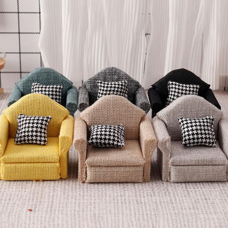1/12 Dollhouse Mini Flax Sofa Throw Pillow Model Miniature Living Room Furniture Dolls House Home Scene Decoration Accessories