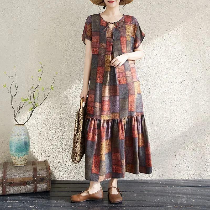 Dress for Woman Cotton Summer Plus Size Loose Floral Vintage Casual Printed Soft Long Holiday Dresses