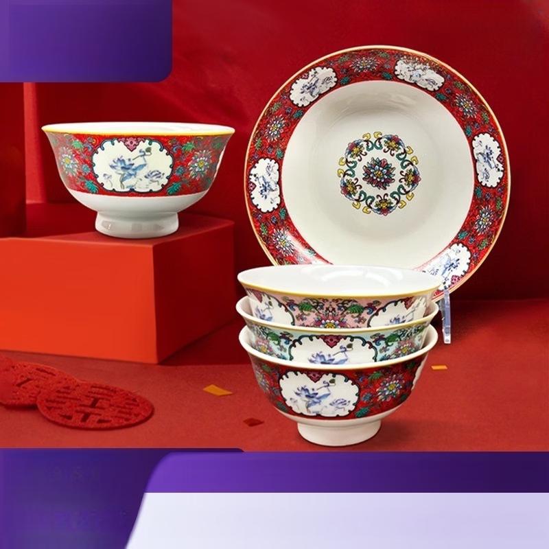 ZISIZ Double Dragon Ceramic High-Foot Bowl Set