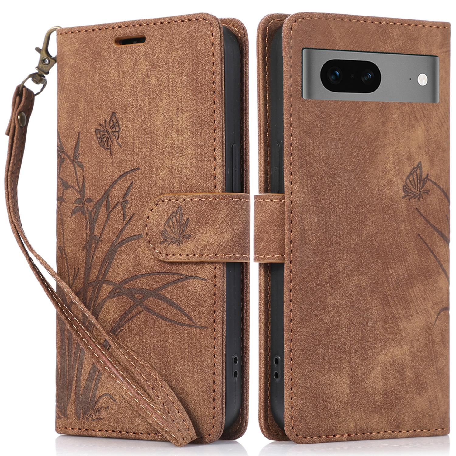 

For Google Pixel 8a Phone Case with Strap Wallet Flip PU Leather Cover D