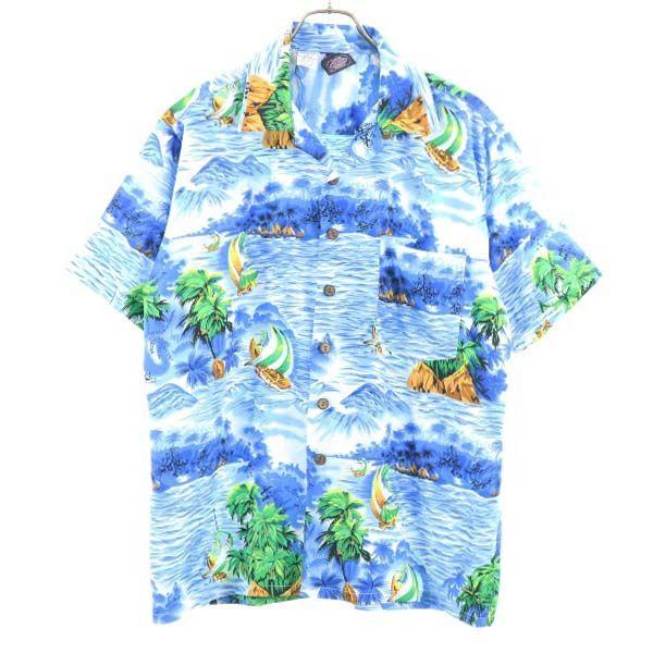 MAUI Overall Handle Short Sleeve Aloha Shirt M Bluish Men's Used