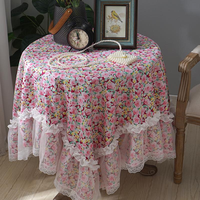 

American Pastoral Style Round Tablecloth Cotton Dust-proof Tablecloth Flower Lace Edge Coffee Tea Table Cover Home Table Decor 90x90cm