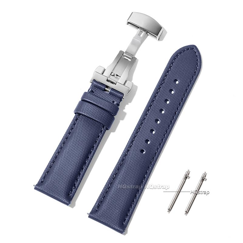 

20mm 22mm Sailcloth Straps for Omega for Seiko Smart Watches Men Women Quick Release Waterproof Watch Band with Butterfly Buckle 22mm синій