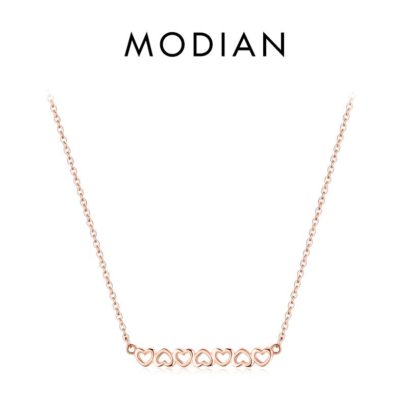 MODIAN 3 Color Hearts Fashion Necklace Solid 925 Sterling Silver Romantic Love Chain Necklaces For Women Wedding Jewelry Gifts