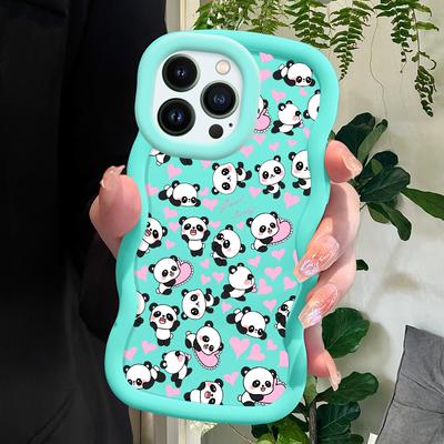 Cute Cartoon Panda Phone Cover for iPhone 11 12 13 14 15 Pro Max 6 6S 7 8 Plus Xs Wave Edge Shockproof Protective Rubber Case