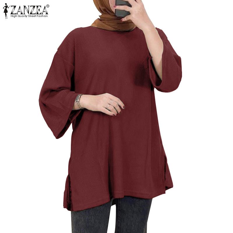 

ZANZEA Женские повседневные свободные блузки с круглым вырезом и рукавами 3/4