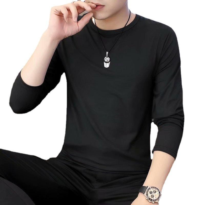 Men's Casual Corduroy Long Sleeved Round Neck T-shirt Fashion Top Solid Color Fashion T-shirt