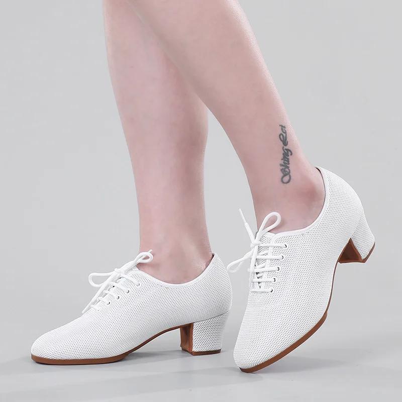 Latin Dance Shoes for Women Social Dance Teacher Shoes Square Sailor Modern Mesh Surface Breathability Sneakers Fashion