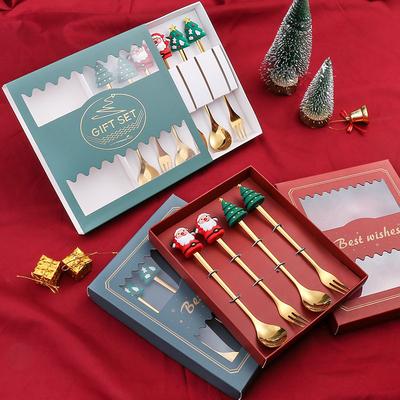 2/4/6-teiliges Weihnachtsgabel- und Löffelset, kreatives Geschirr aus Edelstahl, Geschenkset mit Gabeln und Löffeln für Kaffee, Tee und Desserts