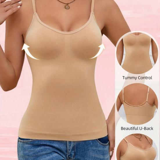 Dames Camisole Tanktop met Ingebouwde BH Spaghettibandjes Ronde Hals Gewatteerd Basic Cami Shirt Zomer Casual Mouwloos Trainings Topje