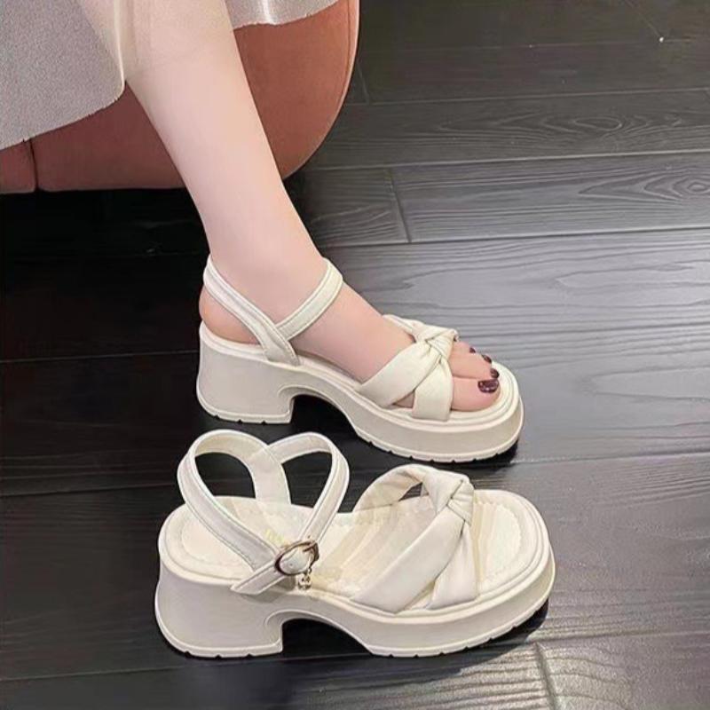 Fashion Womens Increased 5CM High Heels Summer New Ankle Strap Pu Leather Sandals Fashion Women Solid Buckle Open-toe Sandalias De Mujer