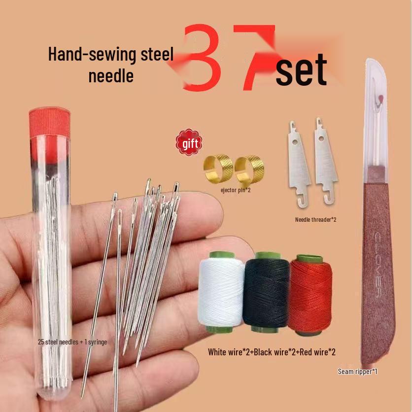 34-Piece Large Eye Steel Needle Set for Sewing Clothes and Quilts, Complete Beginner Hand Sewing Kit