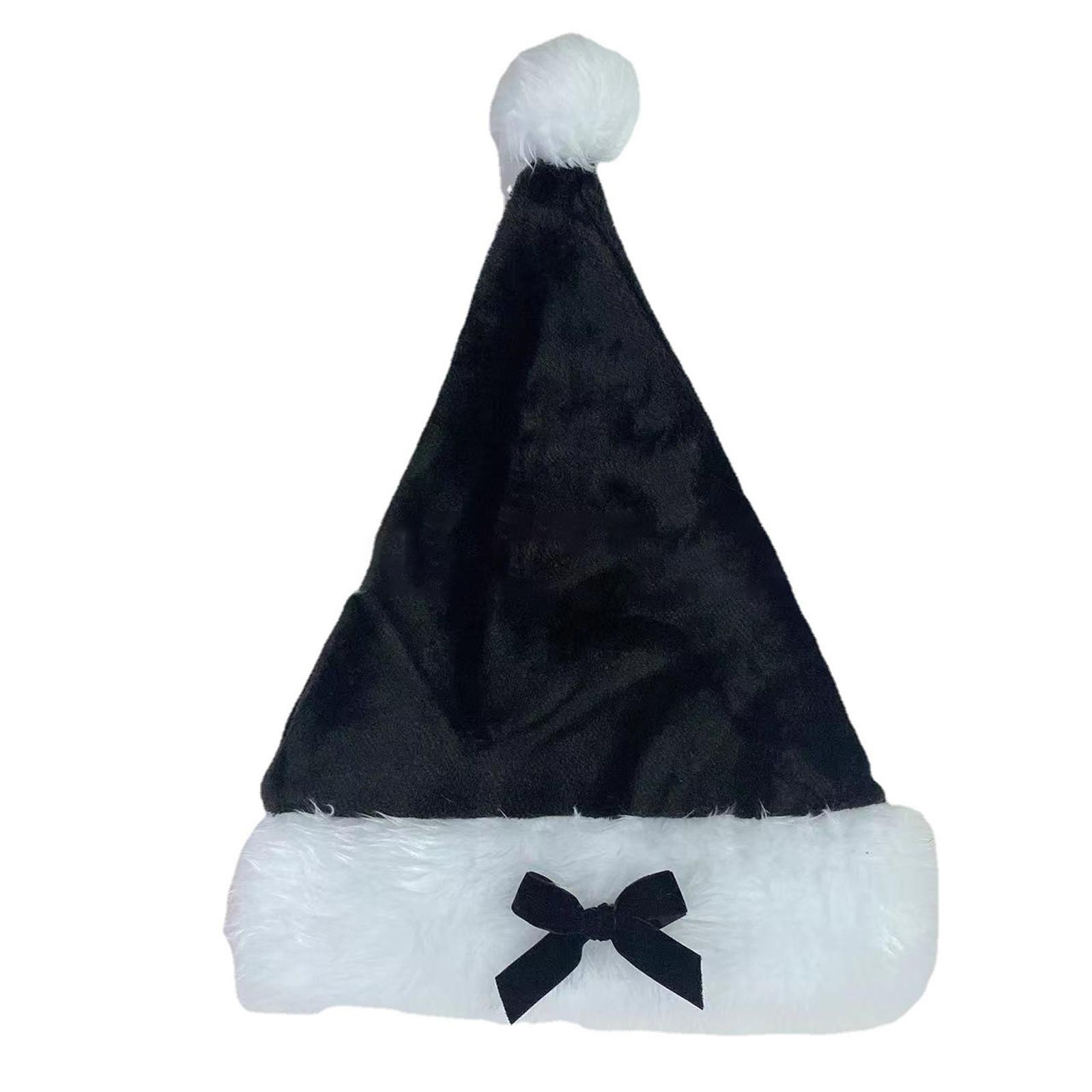

New Bow Plush Christmas Hat Adult Red Black Xmas Hat Women Santa Claus Cosplay Props Winter Caps DIY Christmas Party Decor Gift 31x45cm чорний