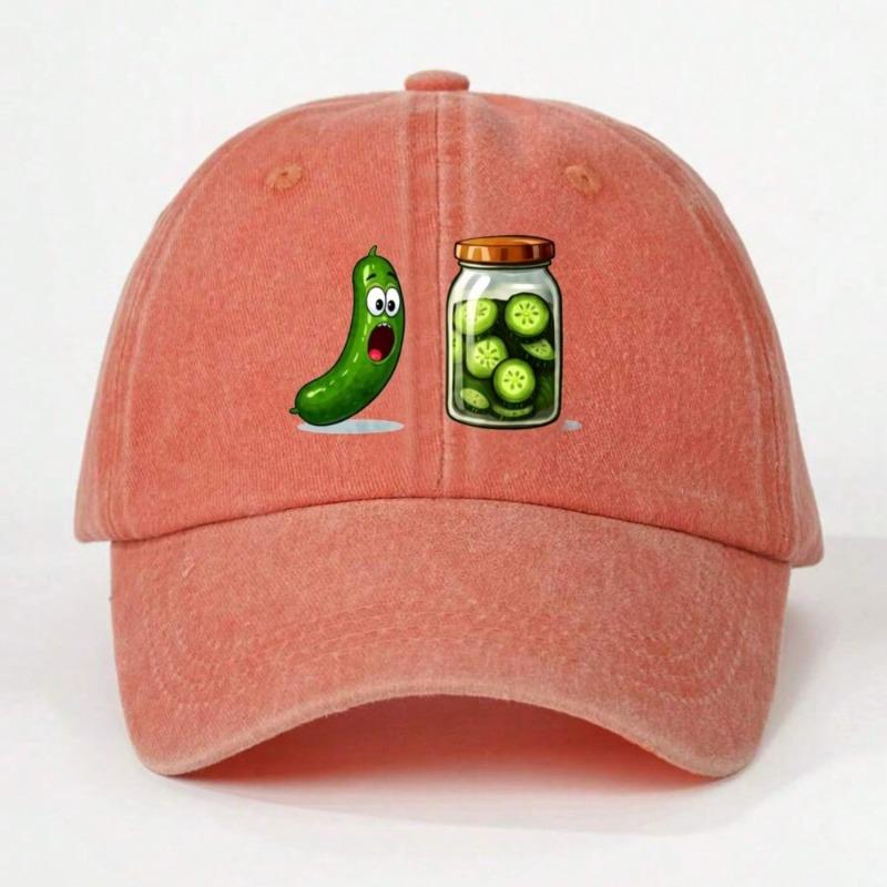 1pc Funny Men's Baseball Cap with Pickle Jar and Cucumber Print - Summer Sun Protection Lightweight Fabric Cap for Theme Parties