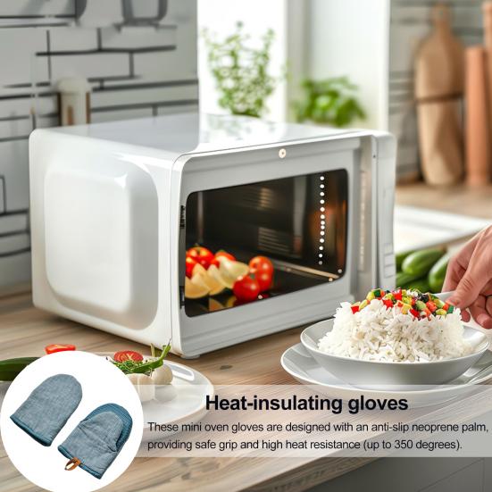 Mini Oven Gloves Heat-Resistant Kitchen Mitts with Neoprene Palm Faux Leather Loop Anti-Scalding Pot Rack Oven Mitts Cooking Baking Gloves